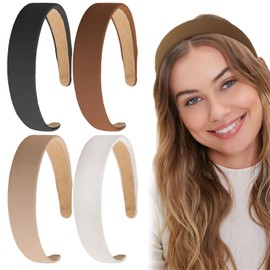 TELAIN Pack of 4 Headbands for Women, Non-Slip Fashionable Hair Bands, 2.5 cm Wide Headbands, Cute Hair Bands for Girls, Elastic Hair Bands for Autumn