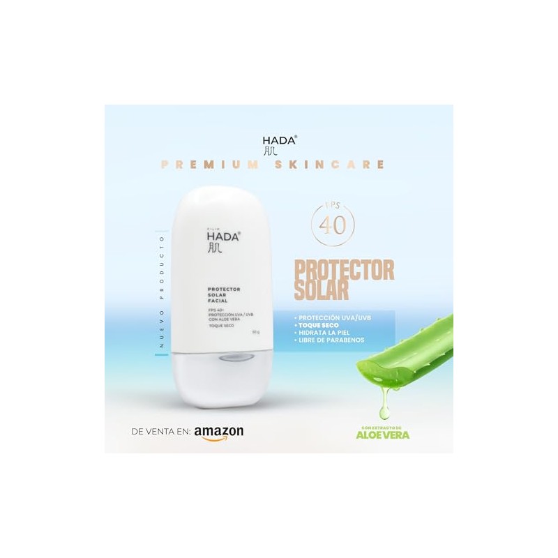 HADA Skincare, Protector Solar Facial FPS40+, Toque Seco Filip