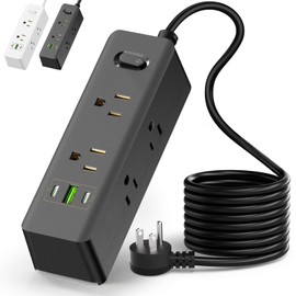 lemonsea Multicontacto Regleta Extension Electrica con Protector Supresor de Picos Voltaje, 1.8 M, Enchufe Plano, 6 Salidas, 3 USB (2 USB-C) Conector Multiple Sleek Socket para Hogar Oficina