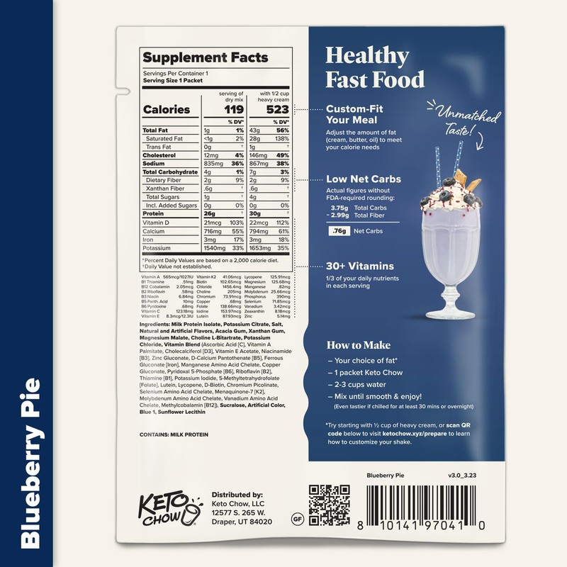 Keto Chow Blueberry Pie - Keto Meal Replacement Shake Powder