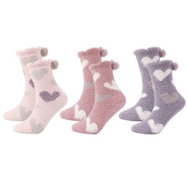 QKURT Fluffy Socks, 3 Packs Winter Fuzzy Sleep Socks Cozy Socks Slipper Socks Bed Socks for Girls Women