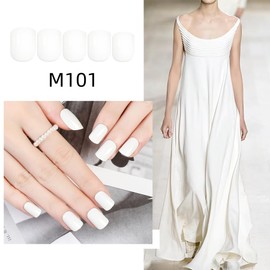 Press On False Nails Short Squoval ABS Natural Fit Fake Nails with Jelly Glue Reusable Manicure Glue On Nails Woman and Girl, Gel Glossy False Nails 12Sizes 24pcs (White)