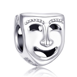 Two Face Tragedy Theater Mask Charm 925 Sterling Silver Bead fits European Band Bracelet or Necklace