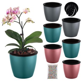Planterhoma 6.7 Inch Self Watering Pots for Indoor Plants, 6 Packs African Violet Pots, Black Wick Pot with Drainage Holes, Self Watering Planters for Orchid, Devil's Ivy, Silver/Blue/Rose Gold