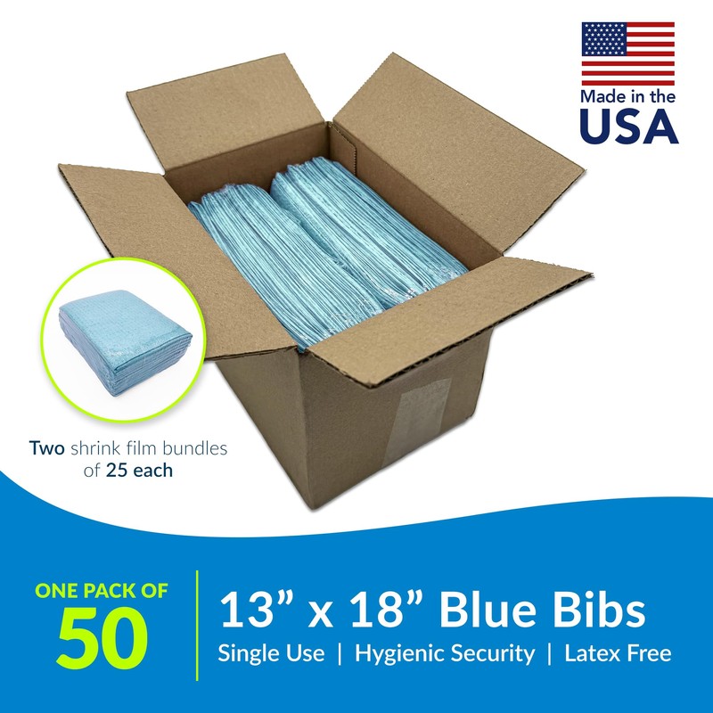 TIDI 917495 Choice Dental Bib, Blue, 3 Layers, 13” W