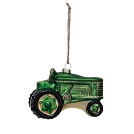 Creative Co-Op Hand-Painted Glass Tractor Ornament with Glitter, Green
