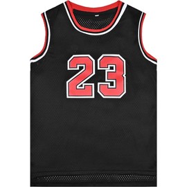 Youth Basketball Jerseys #23 Classic Retro Hip Hop Basketball Sleeveless Sweatshirt Kids Gift Black/Red XS-XL (Black, L)