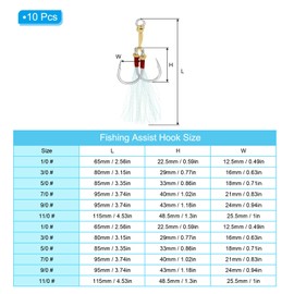 PATIKIL Fishing Assist Hooks Kit, 10 Pack Double Assist Jigging Hook with Glow Tassel for Slow Pitch Jigs Vertical Jigging Lures, Green (3/0#, 3.2"x0.6")