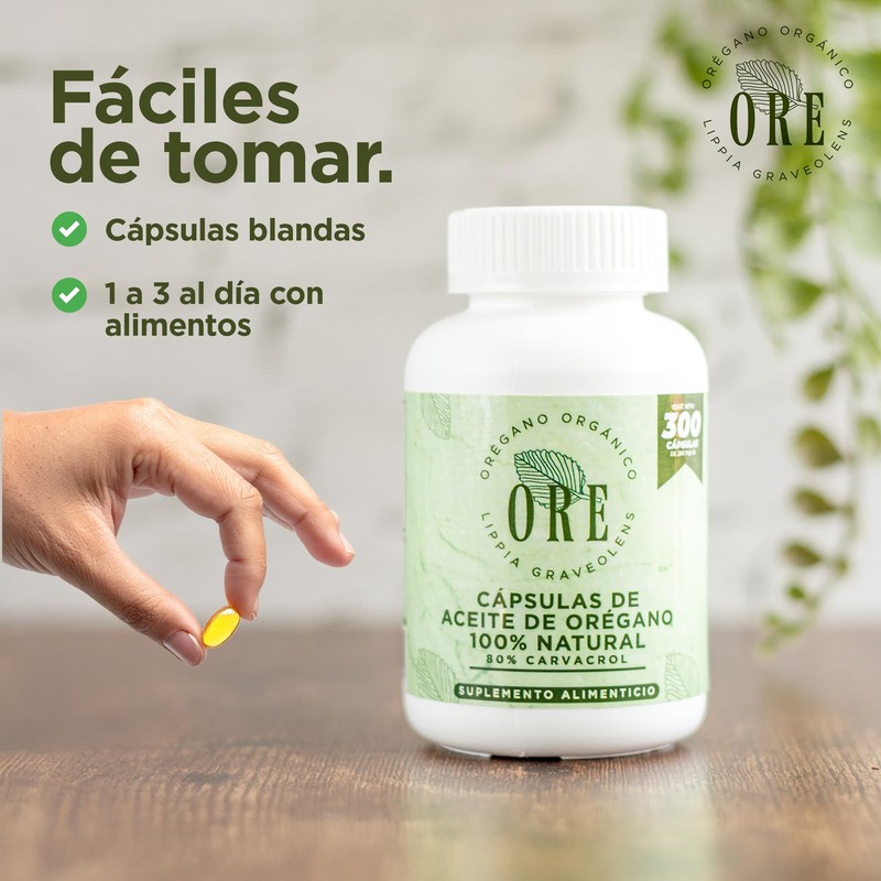 ORE Cápsulas de Orégano Silvestre 300 piezas 80% Carvacrol |