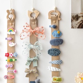 Muulaii 5 Pcs Bow Holder for Girls Hair Bows, Hanging Claw Clip Hair Clip Organizer, Wood Animals and Flower Hair Bow Storage Headband Hanger for Women Girls Hair Bows and Home Decor