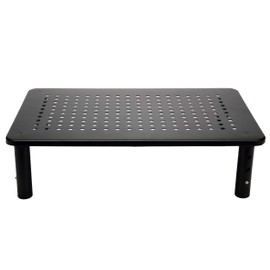 Mind Reader Iron Monitor Stand, Laptop or Screen Riser with Ventilated Metal Platform, Adjustable Height Levels, Pack of 2, Black