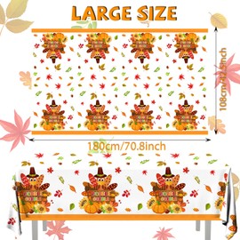 HAKOTI 3Pieces Thanksgiving Tablecloth, Turkey Thanksgiving Tablecloth Disposable Maple Leaves Pumpkin Turkey Thanksgiving Plastic Tablecloth for Friendsgiving Thanksgiving Fall Decorations