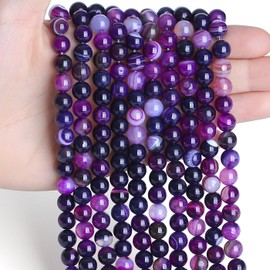 Sahoottie Pack of 100 Purple Stripes Agate Crystal Beads Bracelet Beads Set Purple Crystal Beads for Threading Gemstones Natural Stone Beads for Bracelets DIY Crafts Chains 6 mm