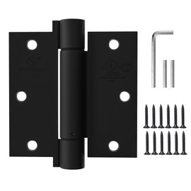 Self Closing Hinge 3.5 Inch Matte Black Auto Close Door Hinges Adjustable 3 1/2 Inch Spring Hinges 3 ½"x 3 ½" Door Closer Hinge Square Corner for Commercial Grade Auto Self-Closing UL Listed, 2 Pack