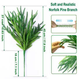 CONNICS 12Pcs Christmas Norfolk Pine Branches, 18 Inch Artificial Christmas Branches DIY Crafts Faux Christmas Norfolk Branches for Xmas Indoor Outdoor Home Decor