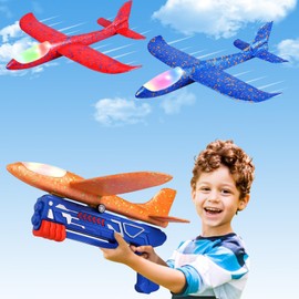 XGHEO Juguete Lanzador de Avión de 3 Piezas, Planeador de Espuma para Aviones de 2 Modos, Juguetes para Deportes Al