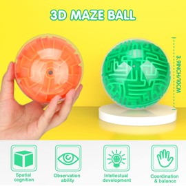 Sumind 2 Bola de Laberinto de Gravedad de 4 Pulgadas Juego de Acertijos de Rompecabezas de Laberinto 3D Juguetes de Esfera Educativos para Estudiantes Adolescentes Adultos (Verde, Naranja)