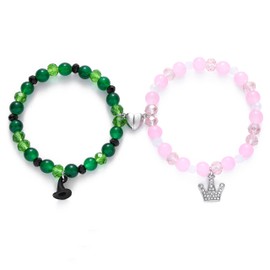 2 Friendship Couple Bracelets with Matching Bracelets Pendants in the Shape of a Witch Hat and a Crown, Suitable for Couples, Best Friends, Film Fans, Valentine's Day Gift, Party Accessories (Pink