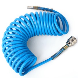 ERGAOBOY Blue 5 m PU Air Spiral Hose with 8 mm Outer Diameter (with Quick Coupling and Plug Nipple, Hose Material Made of PU)