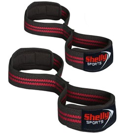 Shelly Weight Lifting Straps Figure 8 with Padded Cuff Wrist support Training Gym Straps Hand bar Grip Gloves Support Workout (Black Red)