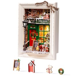 Rolife DIY Miniature House Kit, Mini Wooden Dollhouse Kit for Adults to Build, 3D Shadow Box Frame Home Wall Hanging Decor Diorama Kit, for Girls Women Teens-Santa's Toy Shop