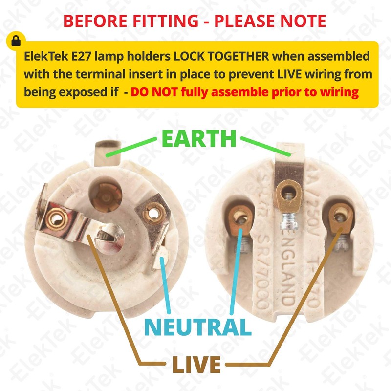 ElekTek ES Edison Screw E27 Lamp Holder Plain Skirt with