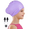 Kids Long Hair Swim Cap for Girls Boys, 3 Size