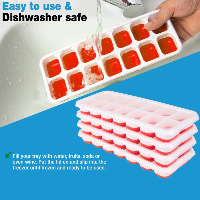 4 Pack Ice Tray Durable & Flexible, Silicone 14 Ice