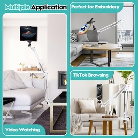 Adjustable Cross Stitch Stand with Embroidery Hoop Holders, Metal Lap Embroidery Stand for Hand Stitching, Ideal for Cross Stitch Supplies and Embroidery Frames(White)