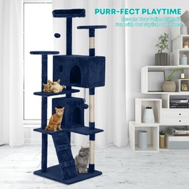 FDW Cat Tree 70in Cat Tower Multi-Level Durable Cat Scratching Post & Cozy Fun Cat Jumping Platform Space Saving Cat Condo Pet Play House for Indoor Cats,Navy Blue