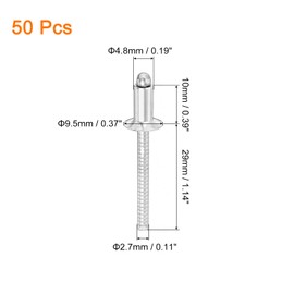 sourcing map 50Pcs 3/16" x 3/8" 304 Stainless Steel Countersunk Blind Rivet, Open-End Type Blind Rivets for DIY, Sheet Metal, Automotive Repairs, Furniture, Boat, and Duct Work (Silver)