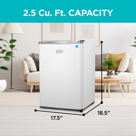 BLACK+DECKER 2.5 Cu. Ft. Compact Refrigerator, ENERGY STAR Certified, Single Door Mini Fridge with Chiller Compartment, Personal Fridge for Home or Dorm Room, R600a Refrigerant, BCRK25W, White