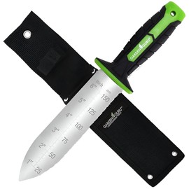 Garden Guru Hori Hori - Cuchillo de jardín con mango ergonómico para deshierbe, excavar, podar y cultivar, hoja de acero inoxidable con borde dentado 