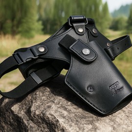 Universal Leather Chest Holster for Glock 17/19/19X/22/43/43X, Taurus G2C/G3C, Sig P220/P226, M&P Shield, 92FS, 1911 and More Full-Size & Compact Pistols, Right Hand