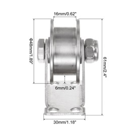sourcing map 1 x H-groove castor, 1.89 inches, 201 stainless steel sliding gate double rollers with bracket for inverted rail, industrial machinery