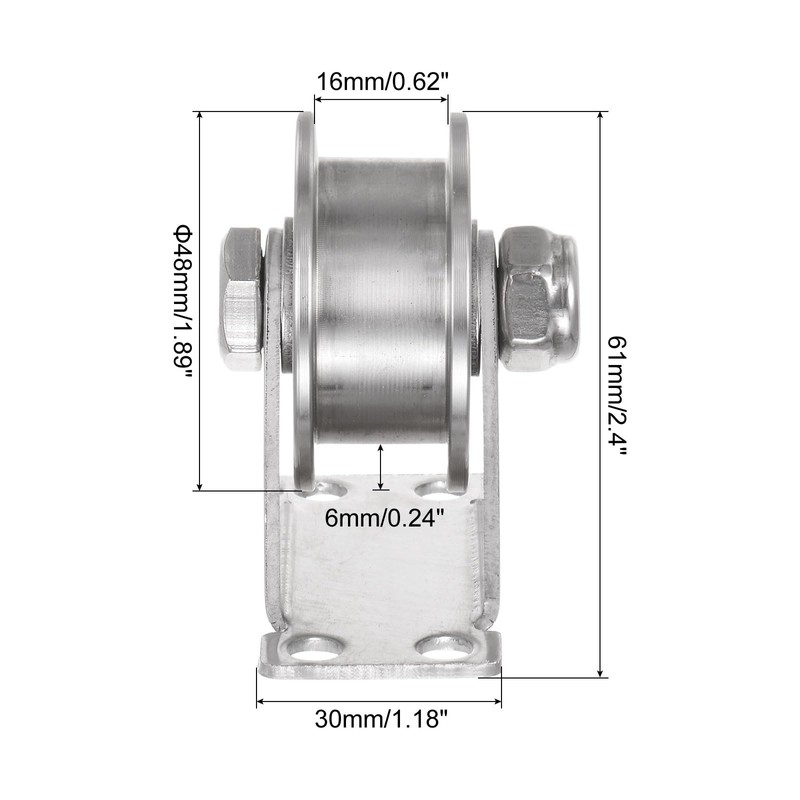 sourcing map 1 x H-groove castor, 1.89 inches, 201 stainless