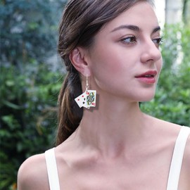 ONLYJUMP Personality Poker Dangle Earrings for Women Casino Punk Poker Irregular Earrings Simulation Fun Exaggeration Casual Poker EarringJewelry Party Hip Hop Jewellery (Q+K)