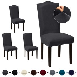Sufdari Dining Room Chair Covers Set of 4, Dark Gray Chair Covers for Dining Chairs, Non-Slip Spandex Kitchen Parsons Chair Covers, Stretch Dining Chair Slipcovers for Dining Room, Hotel (Extra Large)