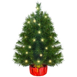 2ft Tabletop Christmas Tree, Pre-lit Majestic Fir Cloth Bag Base Pine Artificial Mini Christmas Trees, Ideal for Ideal for Xmas Party Décor