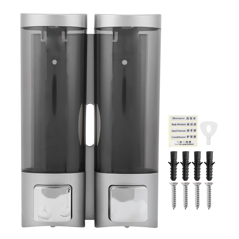 200MLx2 Silver DoubleHead Soap Dispenser WallMounted Manual Shampoo Dispensers