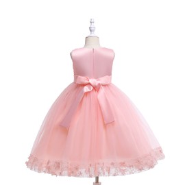 Weileenice Pink Little Girl Flower Lace A-line Party Dresses Fancy Birthday Princess Bridesmaid Wedding Kids Ball Gown 5 6 Toddler Elegant Pageant Evening Prom Photo Shoot Tulle Dress Peach Formal