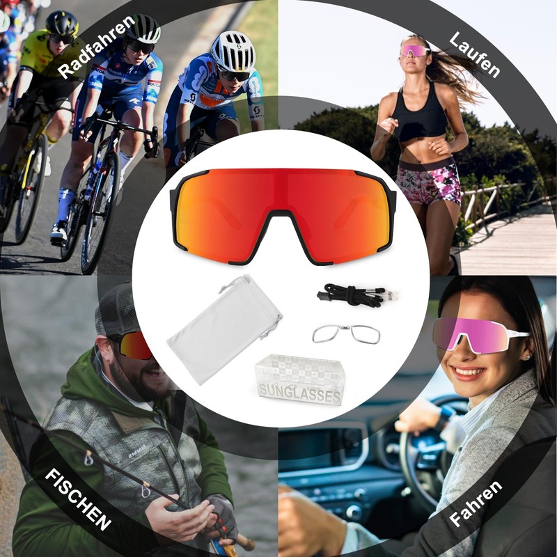 BamLom Cycling Glasses (Black Red)
