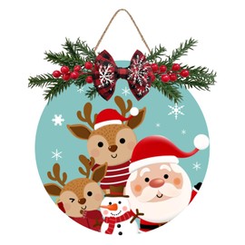 Merry Christmas Decorations Wreath, Merry Christmas Sign Front for Door Decoration, Rustic Wooden Holiday Decor for Front Door Porch Window Wall Farmhouse Indoor Outdoor Decorations 12x12 Inch