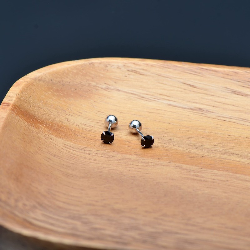 3MM Tiny Cubic Zirconia Stud Screw Backs Sterling Silver Earrings