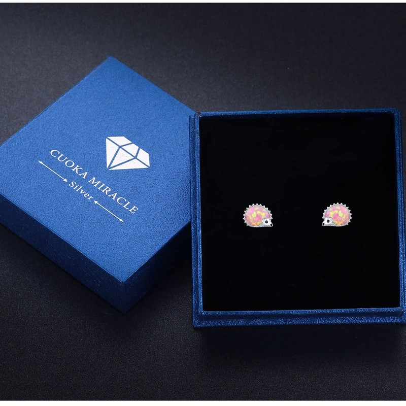 CUOKA MIRACLE Hedgehog Earrings Sterling Sliver Opal Hedgehog Earrings Stud