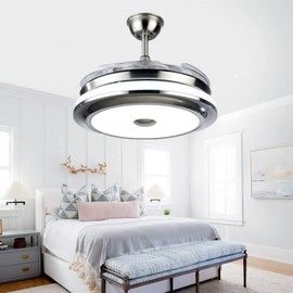 efperfect 36" Modern Fandelier Indoor Ceiling Fan with LED Light, Remote Retractable 3 Speeds 3 Colors Silent Ceiling Fans Lighting Fixture for Bedroom, Living Room, Dining Room, Kitchen