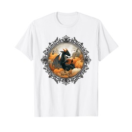 Dragon Reading Books with Fall Pumpkin Fantasy Theme T-Shirt