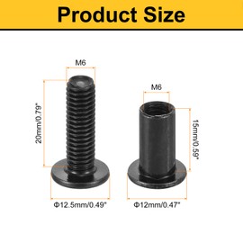 sourcing map 10 Sets Screw Post, Male M6x20mm Carbon Steel Screw Rivets, Female M6x15mm Hex Drive Binding Screws Belt Buckle Binding Bolts Leather Fastener with 1Pcs Wrench, Black