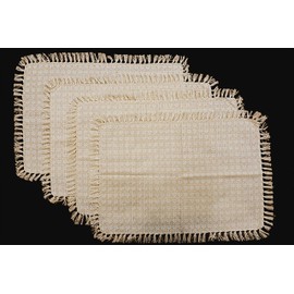 Set of 4 Placemats, Natural/Ivory Woven Fringed,100% Cotton, Size 13x19 Inch, Suitable for Formal Dining, Everyday Meals and Casual Occasions.