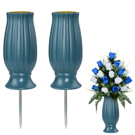 Cemetery Grave Vase for Fresh/Artificial Flowers, Memorial Flowers Holders with Long Spike Stake for Gravestone Grave Cemetery Decorations (Blue,2pc)